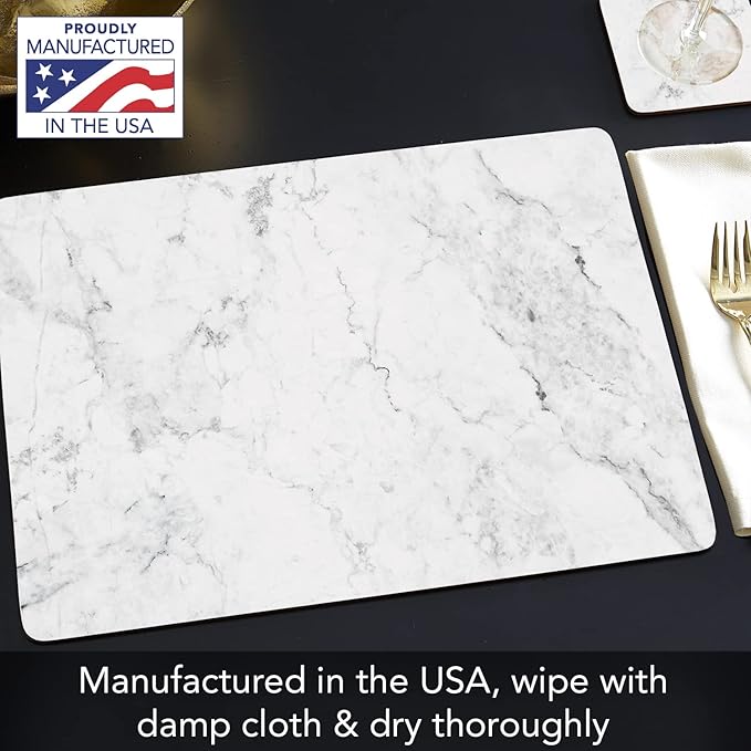 Highland Home Hardboard Cork-Backed Placemats β White Marble β Set of 4 - Image 6