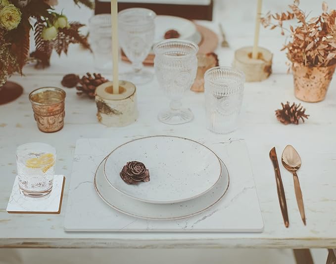 Highland Home Hardboard Cork-Backed Placemats β White Marble β Set of 4 - Image 7