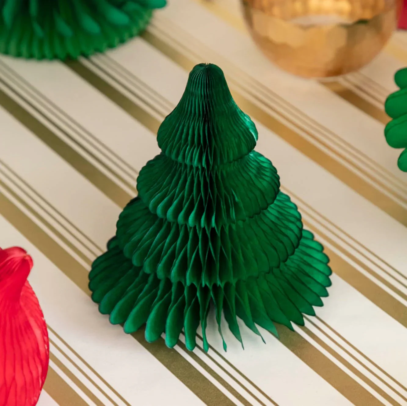 Honeycomb Green Paper Christmas Trees - Small – Set of 3 - Image 2