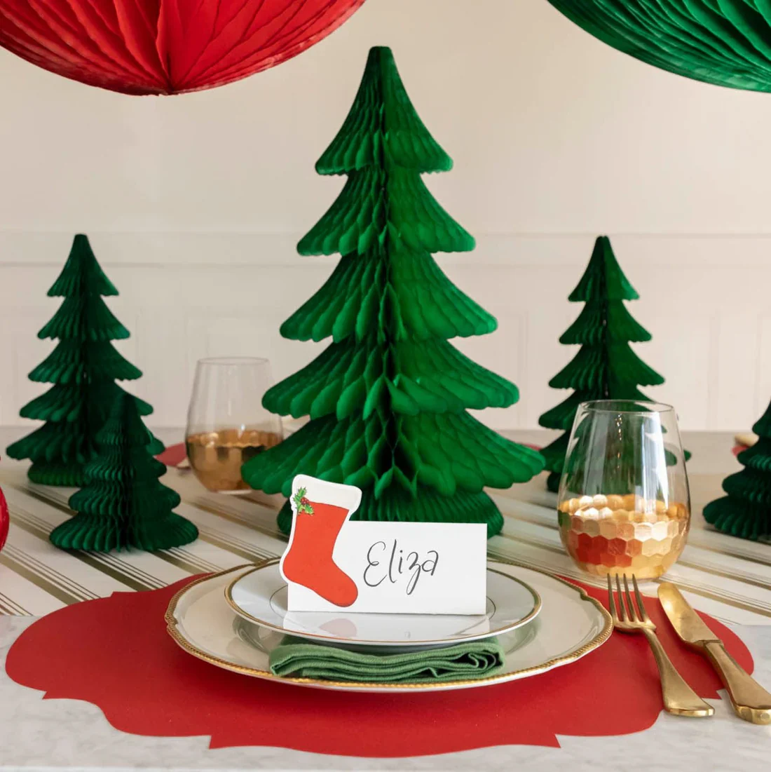 Honeycomb Green Paper Christmas Trees - Small – Set of 3 - Image 4