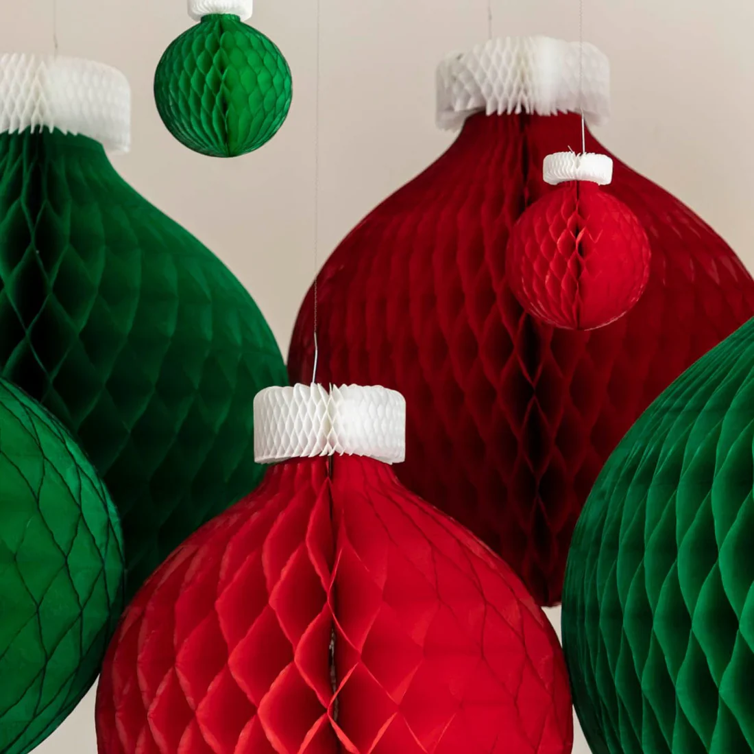 Honeycomb Red Paper Christmas Ornaments - Small – Set of 3 - Image 2