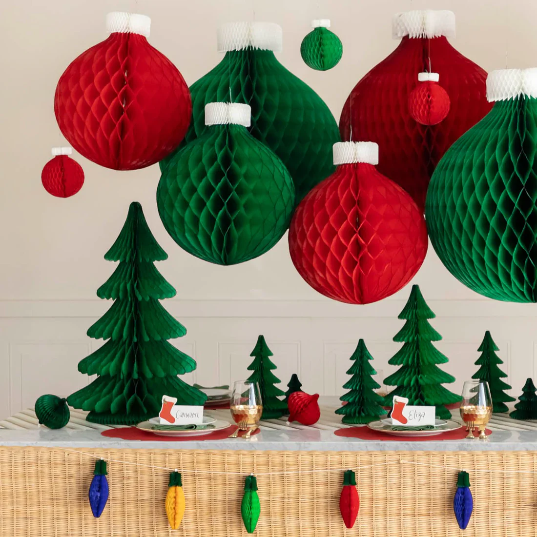 Honeycomb Red Paper Christmas Ornaments - Small – Set of 3 - Image 3