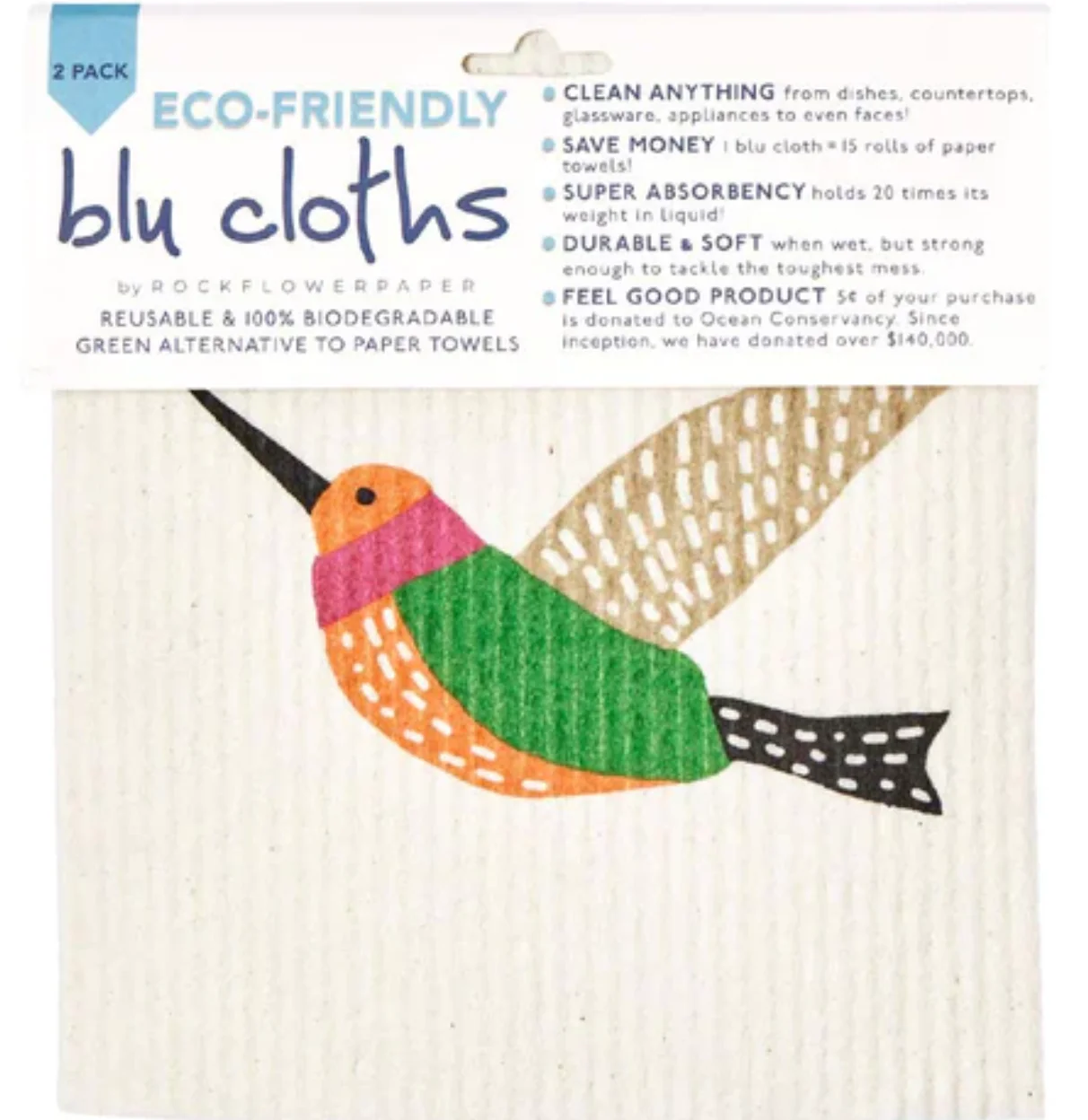 Hummingbirds Blu Swedish Dish Cloths – Set of 2 - Image 2