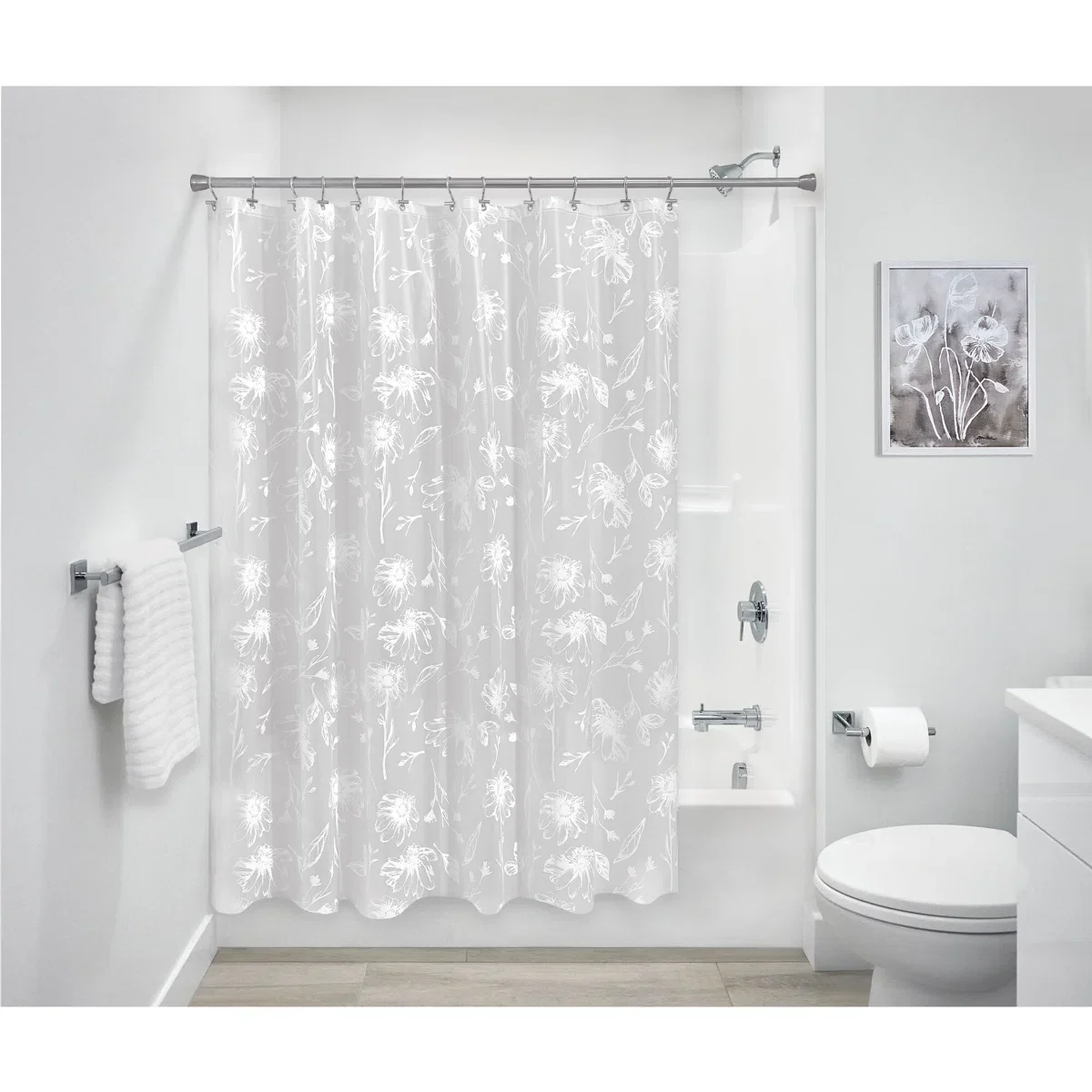 IDesign Water Resistant Peva Shower Curtain – White Daisy  – 72" x 72" - Image 5