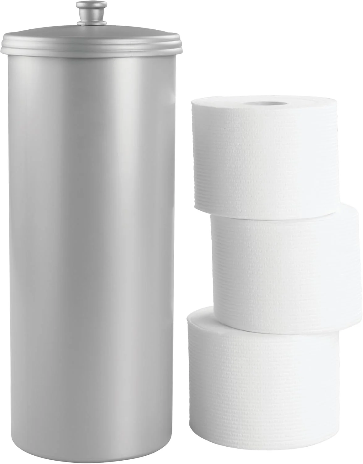 InterDesign Kent Plastic Toilet Paper Tissue 3 Roll Reserve Canister – Silver - Image 2
