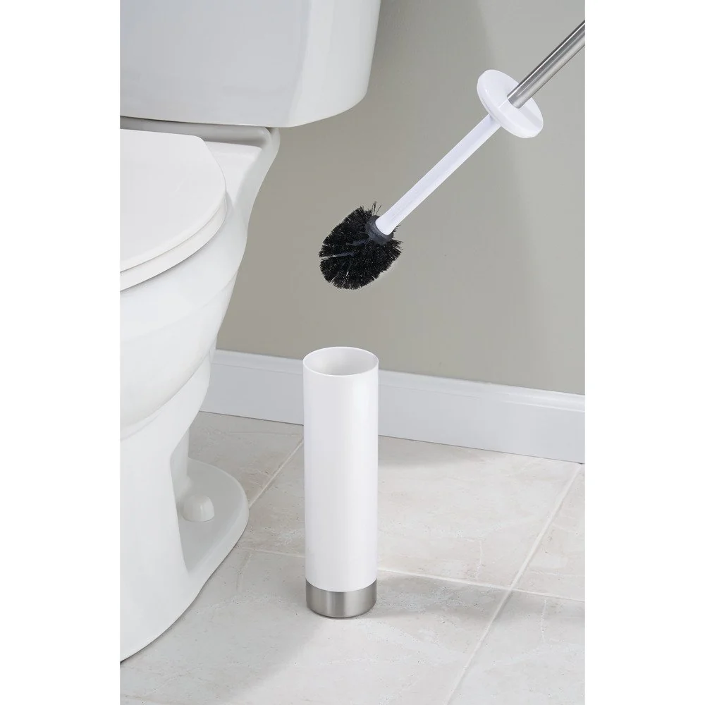 InterDesign Slim Toilet Bowl Brush and Holder – White/Brushed Stainless Steel - Image 2