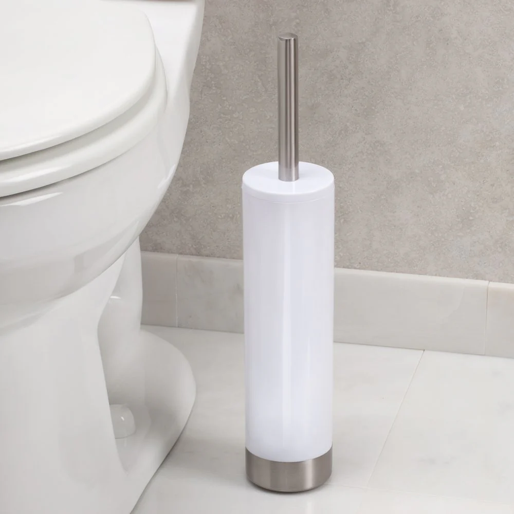 InterDesign Slim Toilet Bowl Brush and Holder – White/Brushed Stainless Steel - Image 3