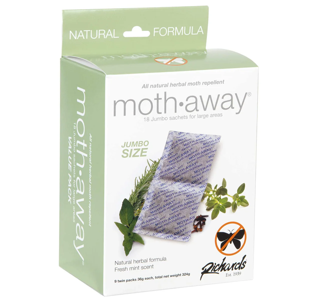 Jumbo XL Moth Away Herbal Non Toxic Natural Repellent – 18-Count