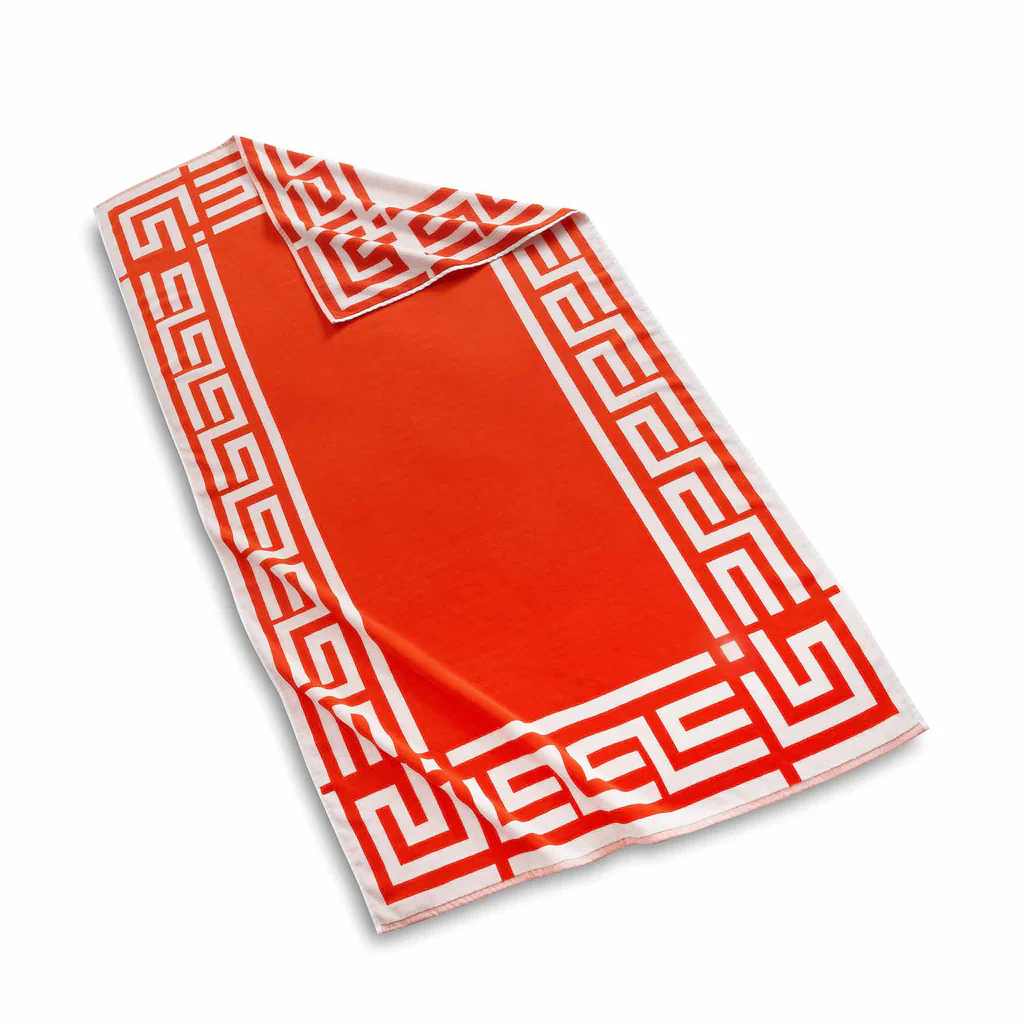 Kassatex Greek Key Reversible Beach Towels – Red – 40" x 70"