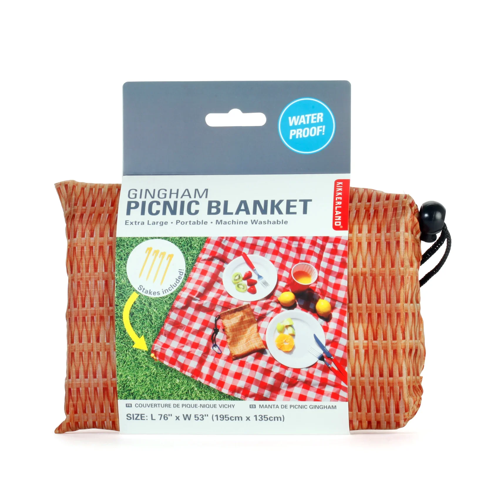 Kikkerland β Folding Gingham Picnic Blanket β 76" x 53"