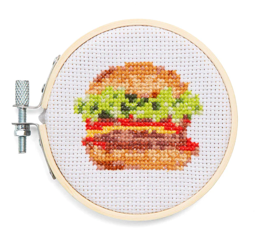 Kikkerland Mini Cross Stitch Embroidery Kit – Burger - Image 2