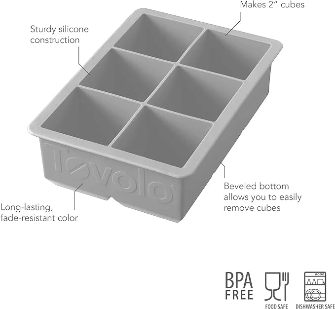 King Cube Silicone Ice Mold Freezer Tray – 2" Cubes – Oyster Gray - Image 2