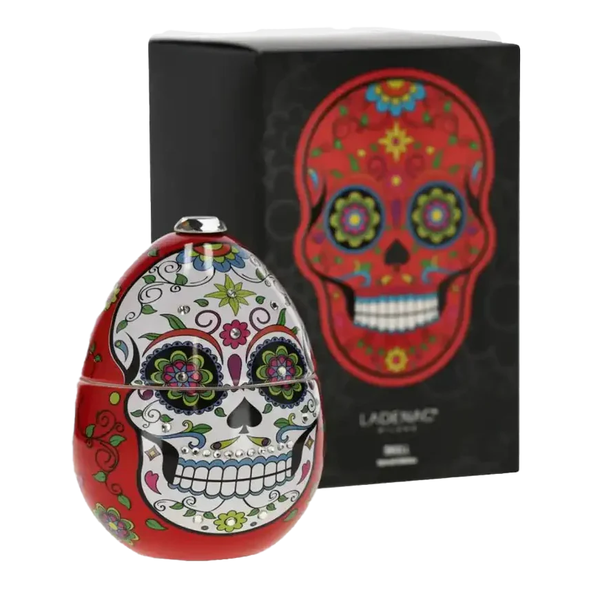 Ladenac "Boisé" Scented Candle in Red Ceramic Egg with Dia de los Muertos Motif