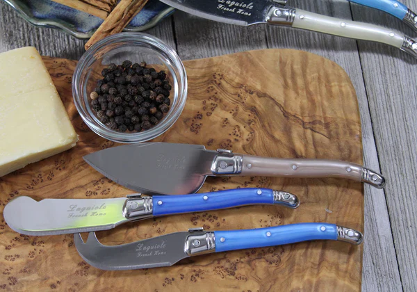 Laguiole Cheese Knife Set of 3 – Blue & Cream Handles - Image 2