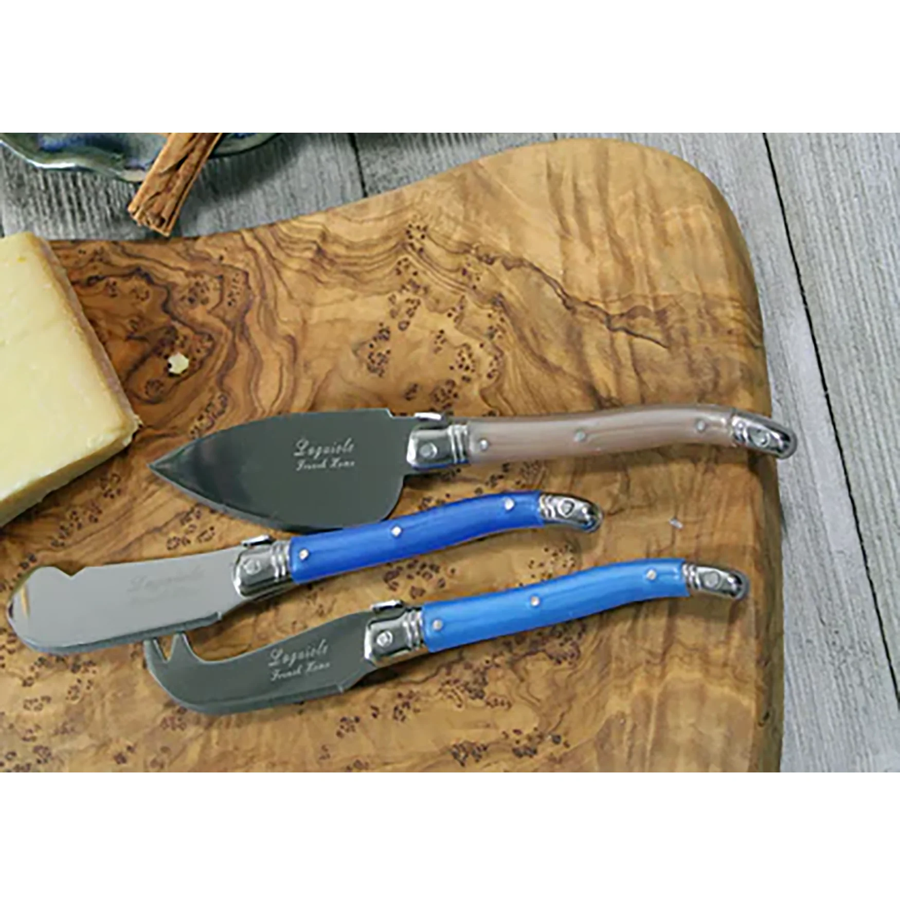 Laguiole Cheese Knife Set of 3 – Blue & Cream Handles - Image 3
