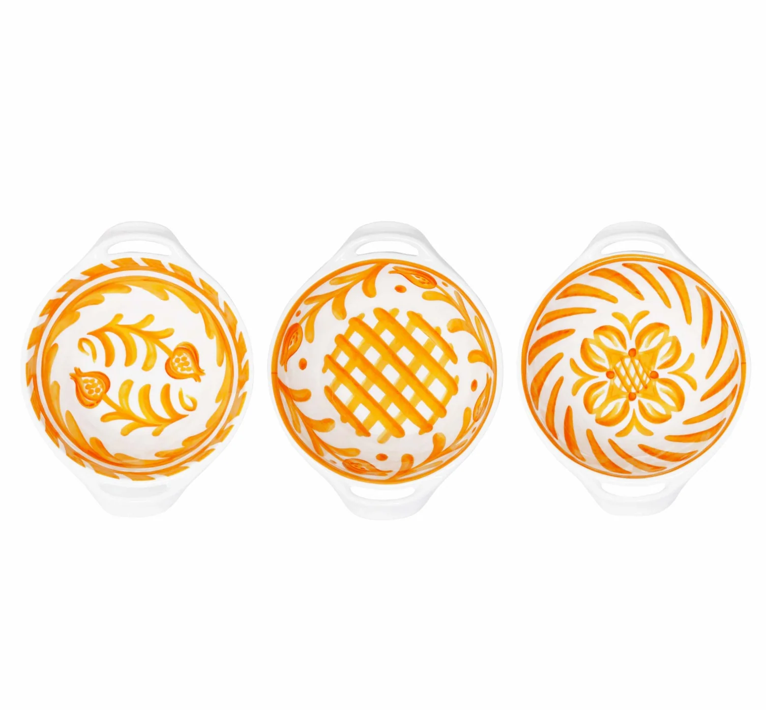 Le Cadeaux Melamine Mini Handled Bowls – Set of 3 – Sicily Orange