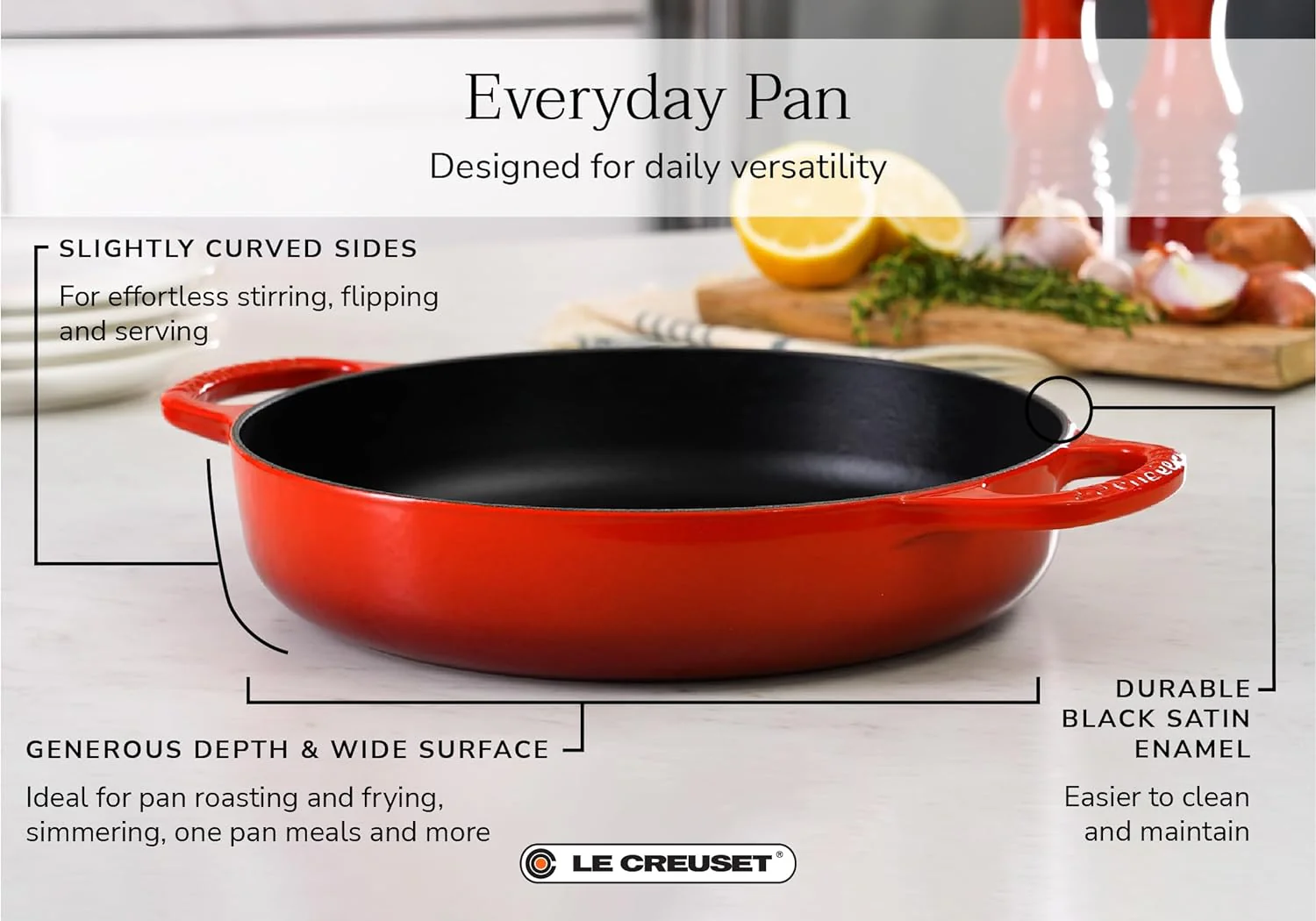 Le Creuset Signature Cast Iron Everyday Pan – SPECIAL – 11" – Flame - Image 4