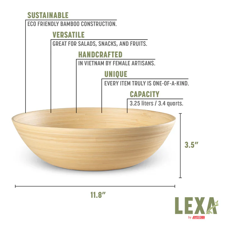 Lexa Bamboo Salad Bowl β 12" β Natural - Image 2