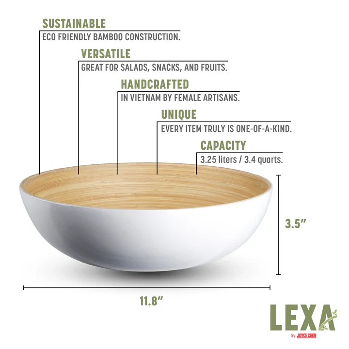 Lexa Bamboo Salad Bowl β 12" β White - Image 2