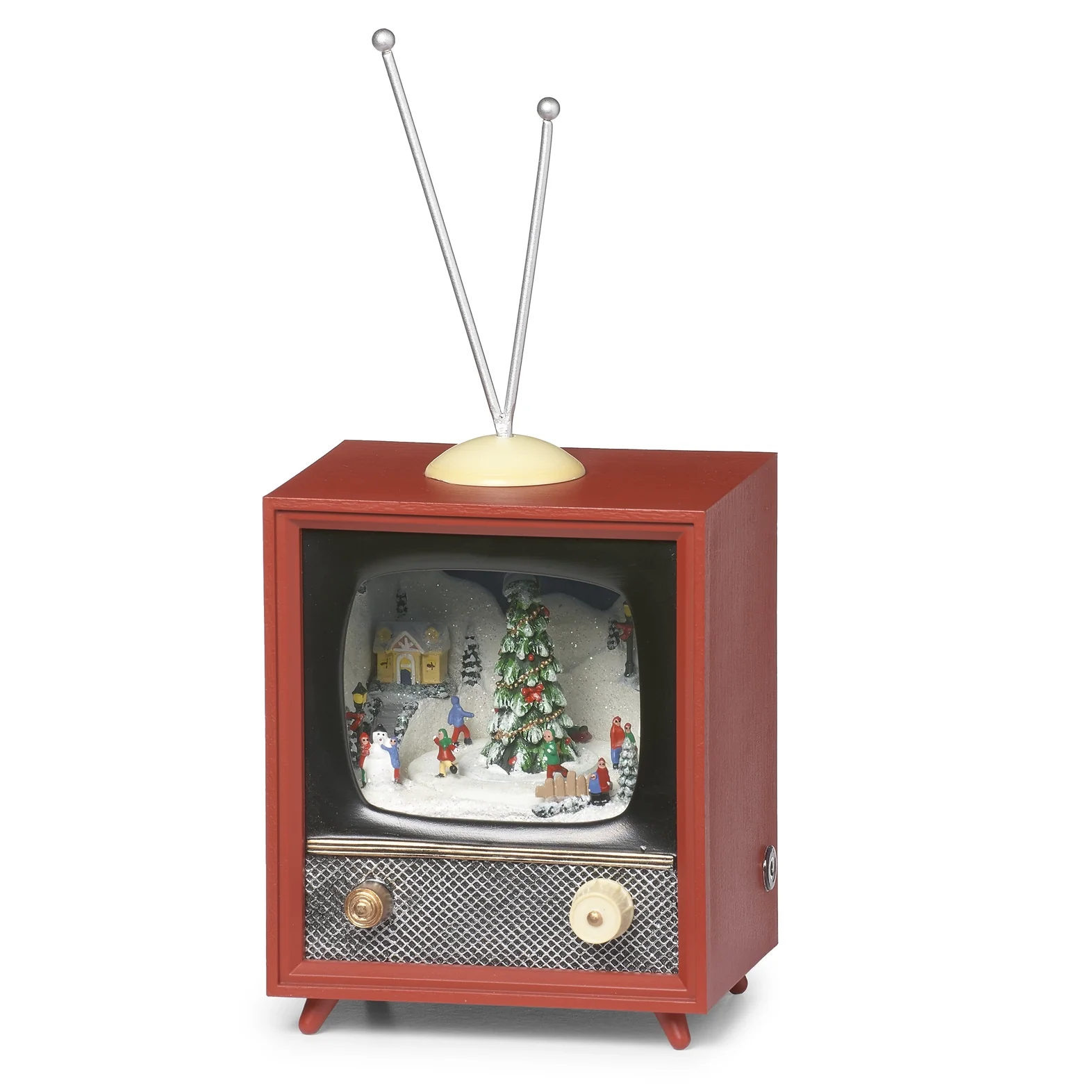 Lighted LED Musical Village Snow Globe Holiday TV - RED