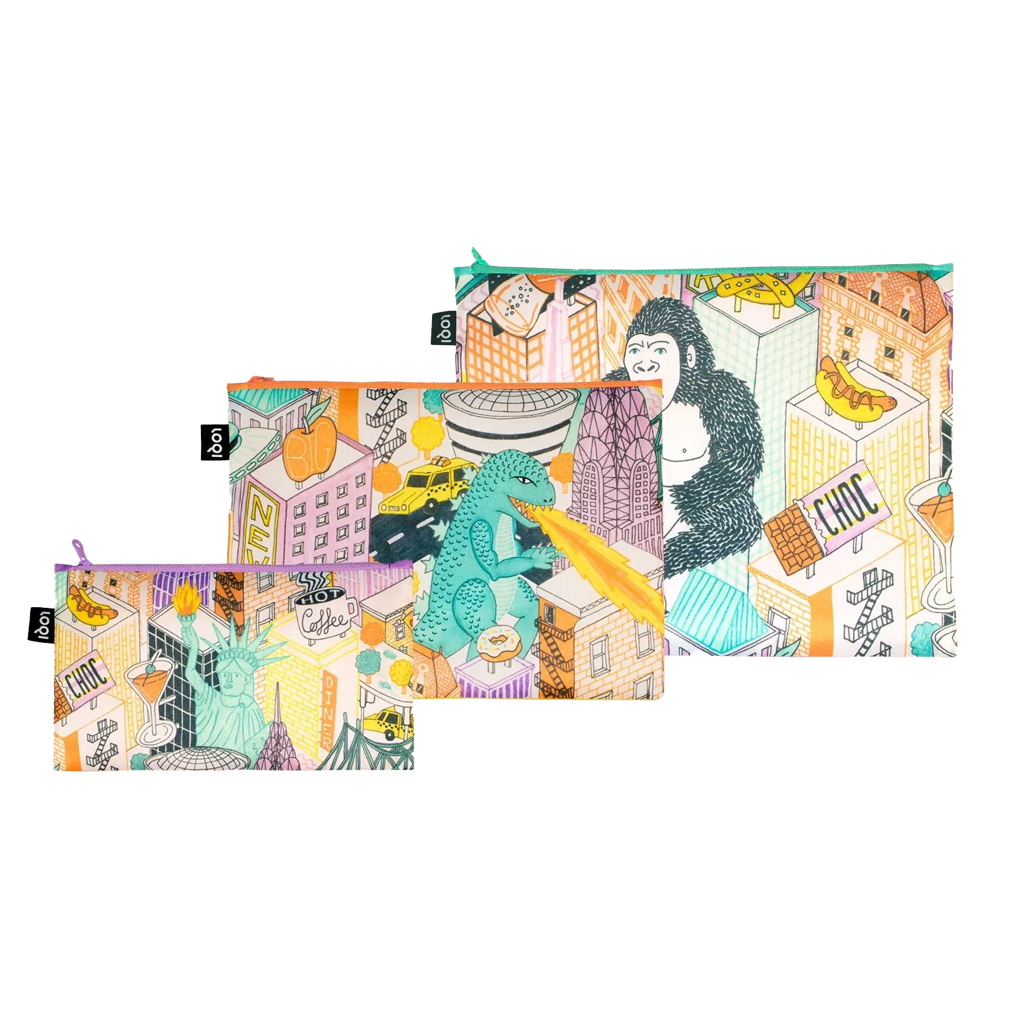 LOQI Reusable Zip Pockets – Jacqueline Colley Pop Culture New York – Set of 3