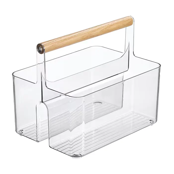 mDesign 2-Compartment Plastic Divider Caddy – Clear/Natural – 7” x  9”