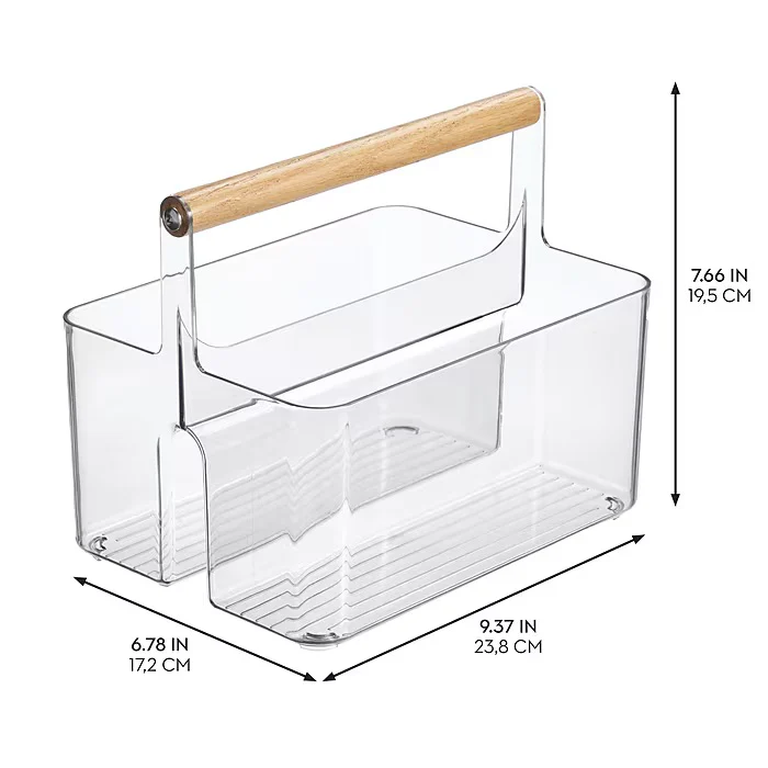 mDesign 2-Compartment Plastic Divider Caddy – Clear/Natural – 7” x  9” - Image 2