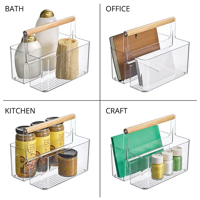 mDesign 2-Compartment Plastic Divider Caddy – Clear/Natural – 7” x  9” - Image 4