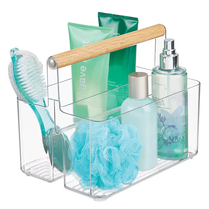 mDesign 2-Compartment Plastic Divider Caddy – Clear/Natural – 7” x  9” - Image 5