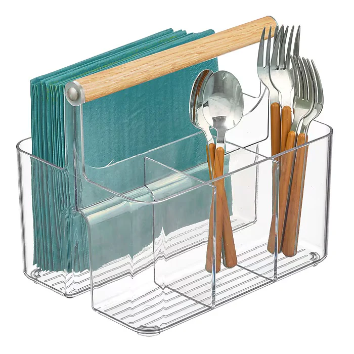 mDesign 2-Compartment Plastic Divider Caddy – Clear/Natural – 7” x  9” - Image 6