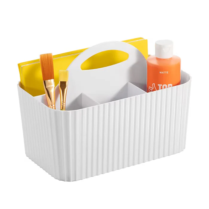 mDesign 4-Section Plastic Caddy Organizer with Handle – White - Image 6