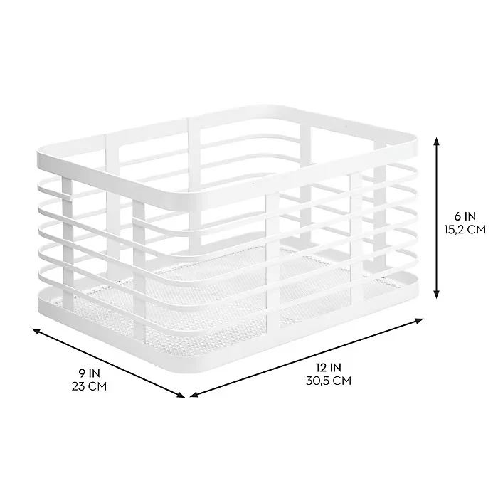 mDesign Carson Steel Organizer Basket  – Matte White – 12" x 9" x 6" - Image 2