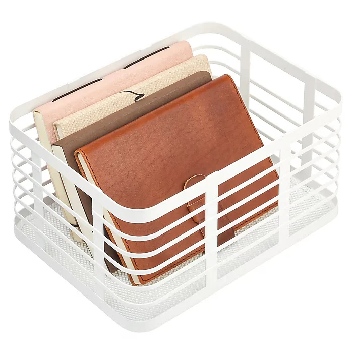 mDesign Carson Steel Organizer Basket  – Matte White – 12" x 9" x 6" - Image 4