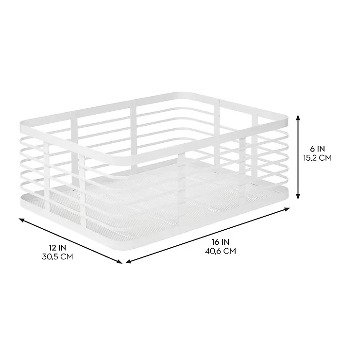 mDesign Carson Steel Organizer Basket  – Matte White – 16" x 12" x 6" - Image 2