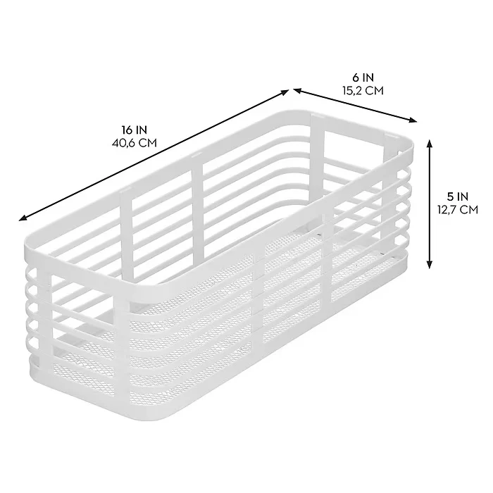 mDesign Carson Steel Organizer Basket  – Matte White – 16” x  6” x 5" - Image 2
