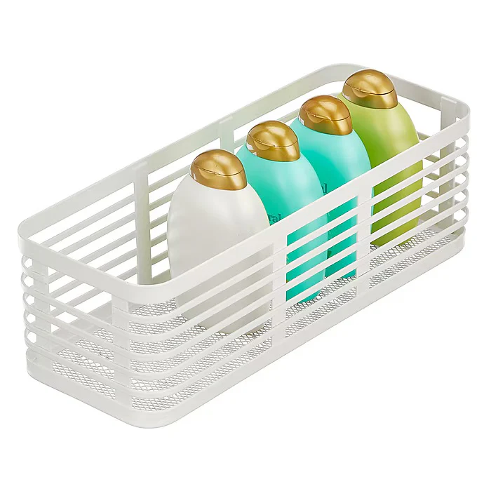mDesign Carson Steel Organizer Basket  – Matte White – 16” x  6” x 5" - Image 3