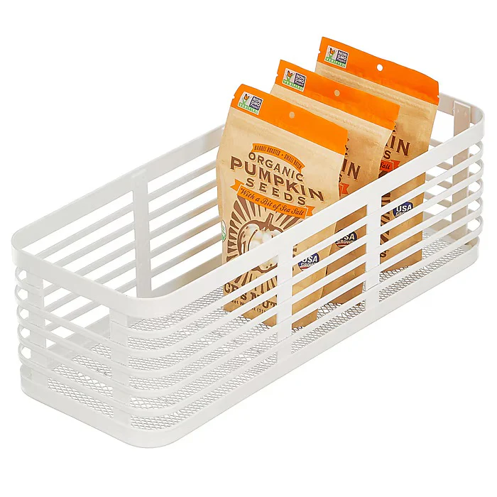 mDesign Carson Steel Organizer Basket  – Matte White – 16” x  6” x 5" - Image 4
