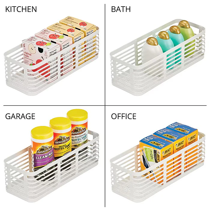 mDesign Carson Steel Organizer Basket  – Matte White – 16” x  6” x 5" - Image 5