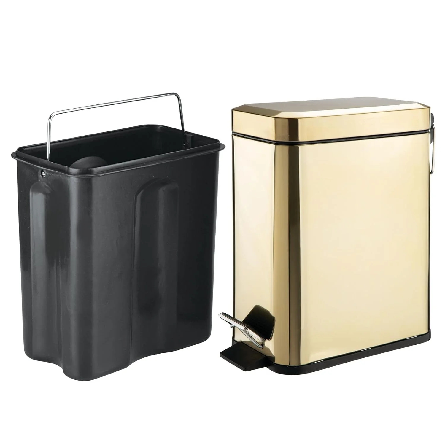 mDesign Small Modern 1.3 Gallon Rectangle Metal Lidded Step Trash Can – Soft Brass - Image 3