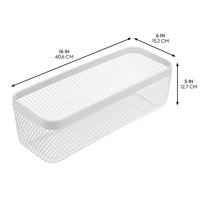 mDesign Wire Mesh Basket  – White – 16” x  6” x 5" - Image 2