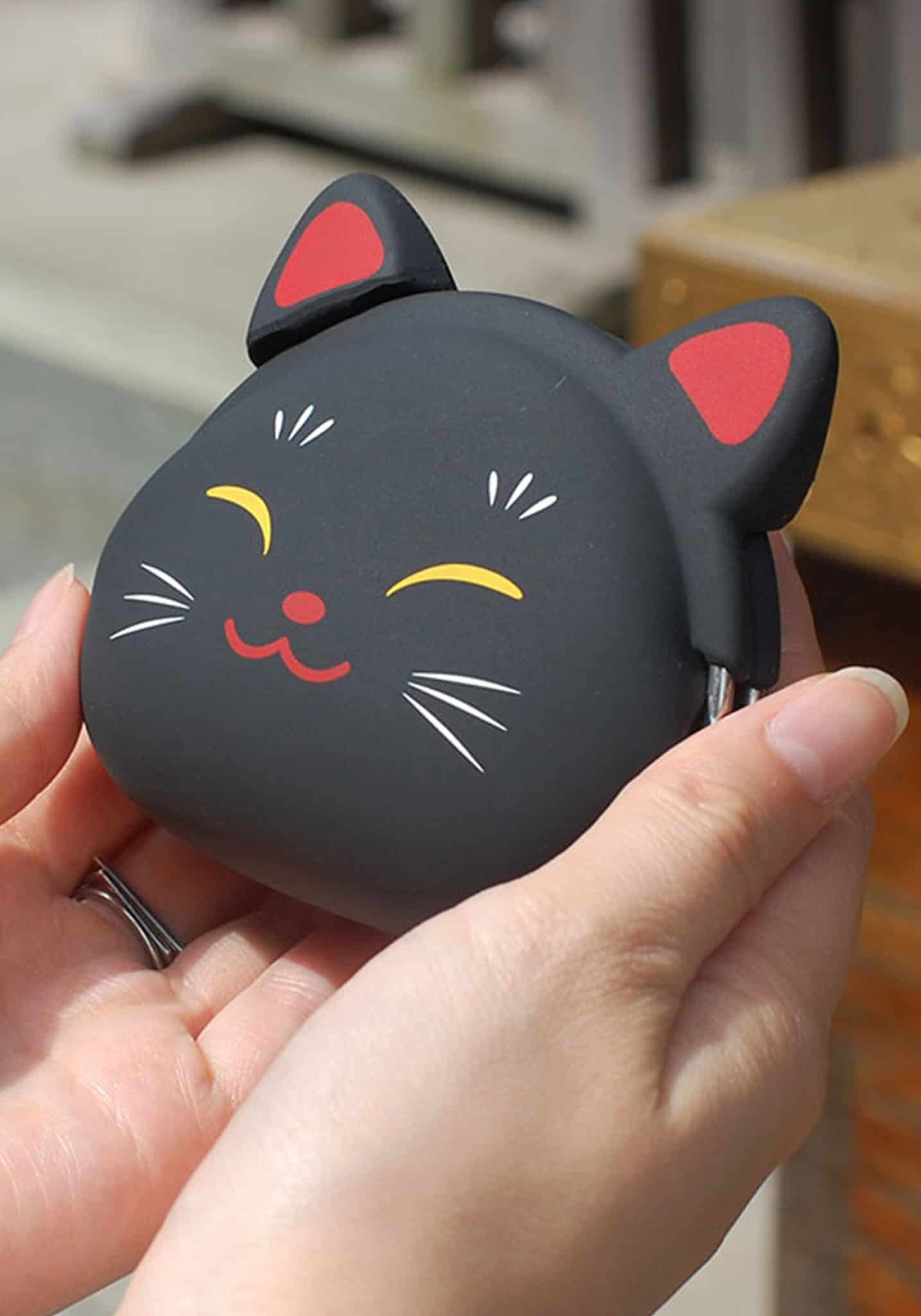 Mimi POCHIBI Japan Silicon Coin Purse – Lucky Cat – Black - Image 2