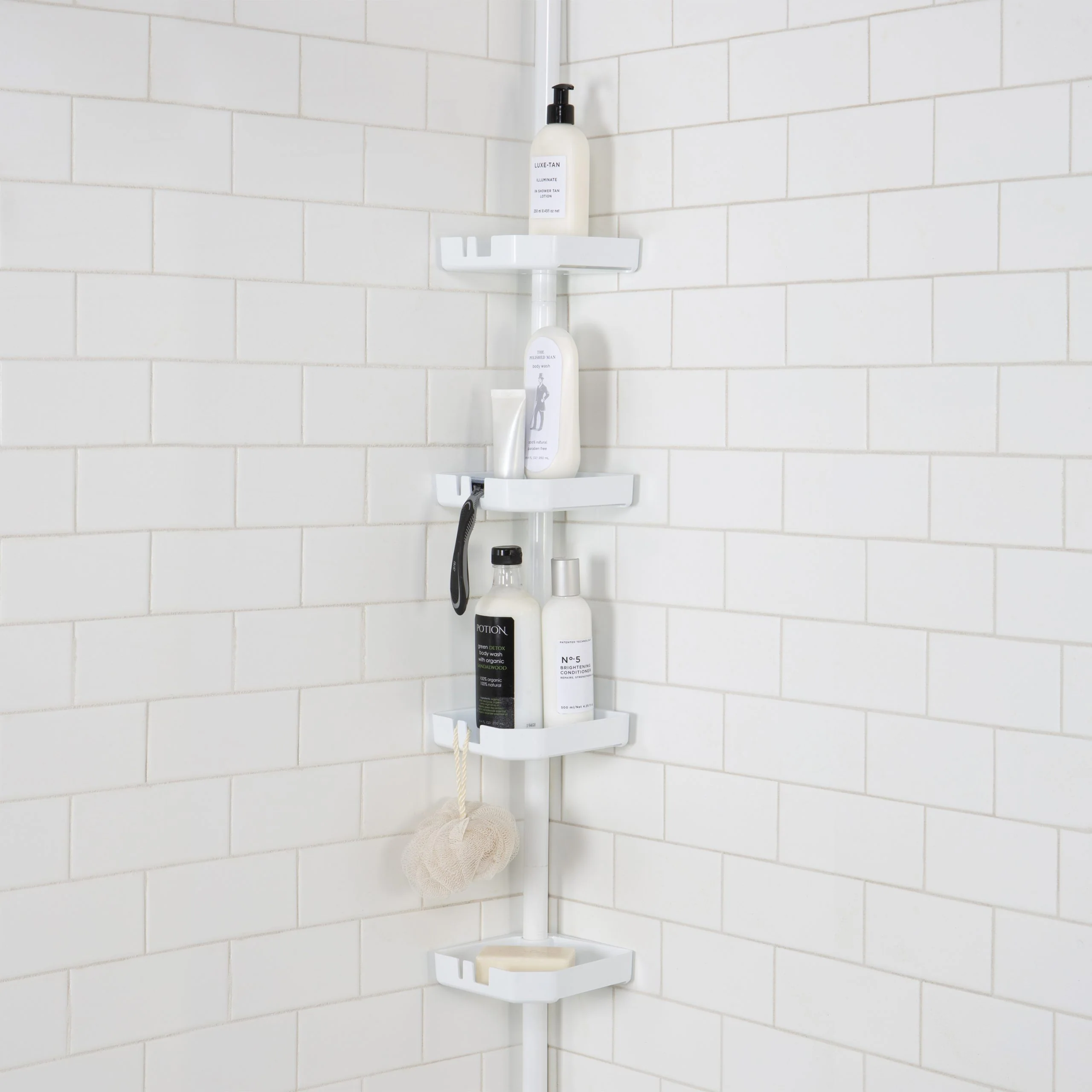 Moda 4 Tier Tension Corner Shower Caddy – White - Image 2