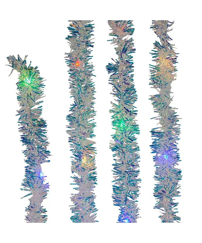 Multicolored Superbright LED Silver Iridescent Tinsel Garland - Image 3