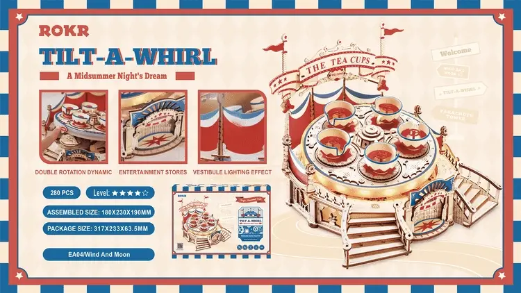 Music Box 3D Wooden Puzzle Kit for Kids & Adults – Tilt-A-Whirl Ride - Image 2