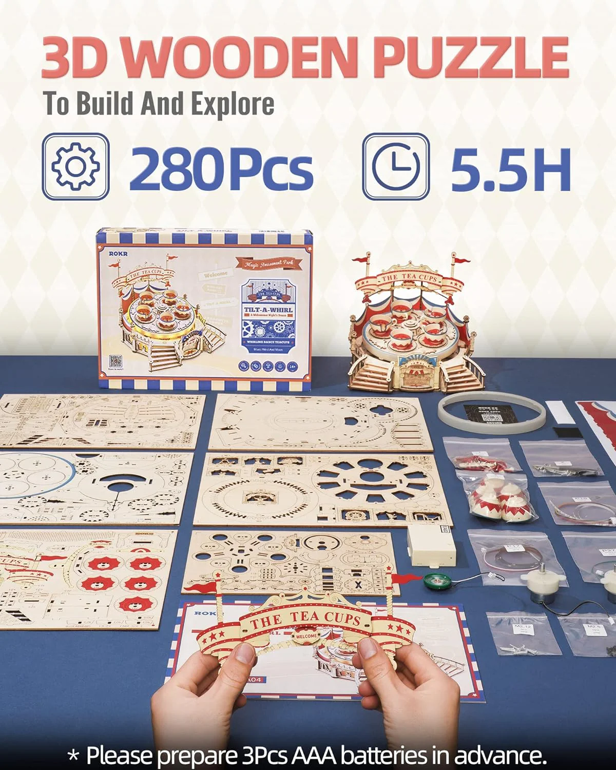 Music Box 3D Wooden Puzzle Kit for Kids & Adults – Tilt-A-Whirl Ride - Image 4