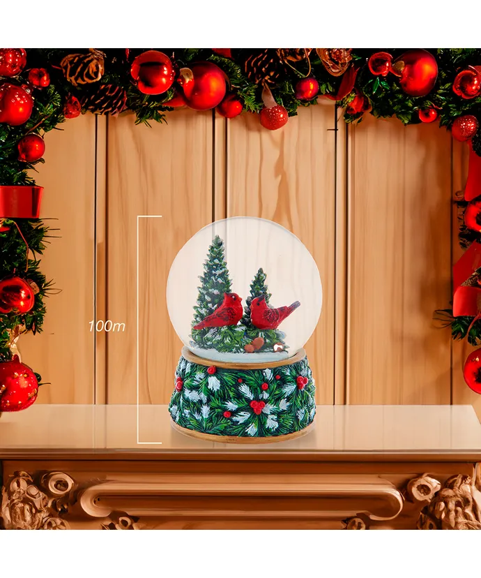 Musical Wind-Up Christmas Tree With Cardinals Motion & Musical Water Globe - Image 4