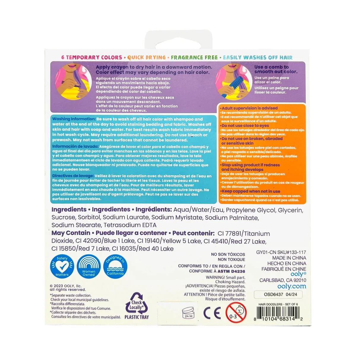 Ooly Hair Doodlers Washable Hair Crayons - Set of 6 - Image 3