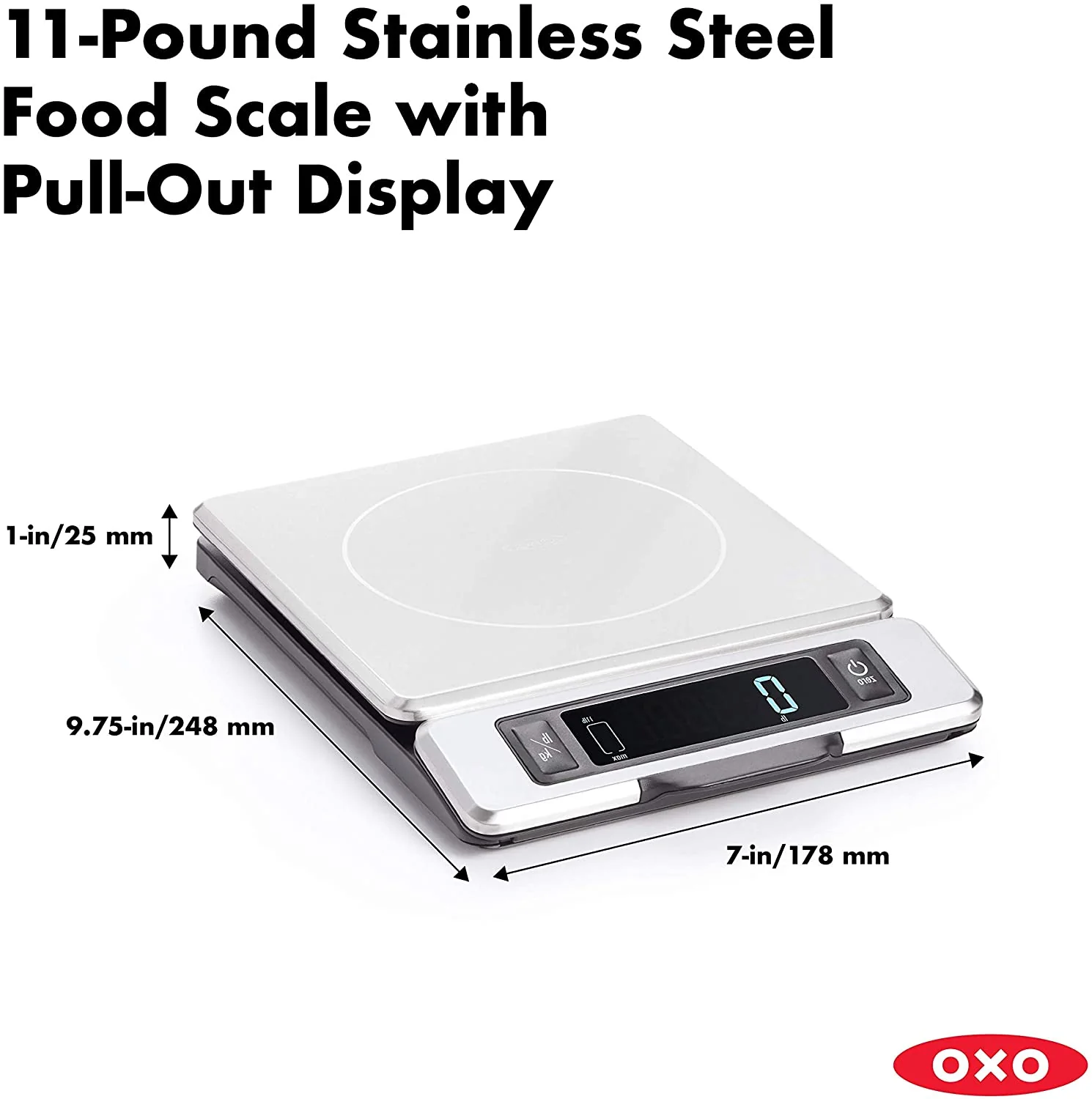 OXO Good Grips 11-Pound Stainless Steel Food Scale with Pull-Out Display - Image 3
