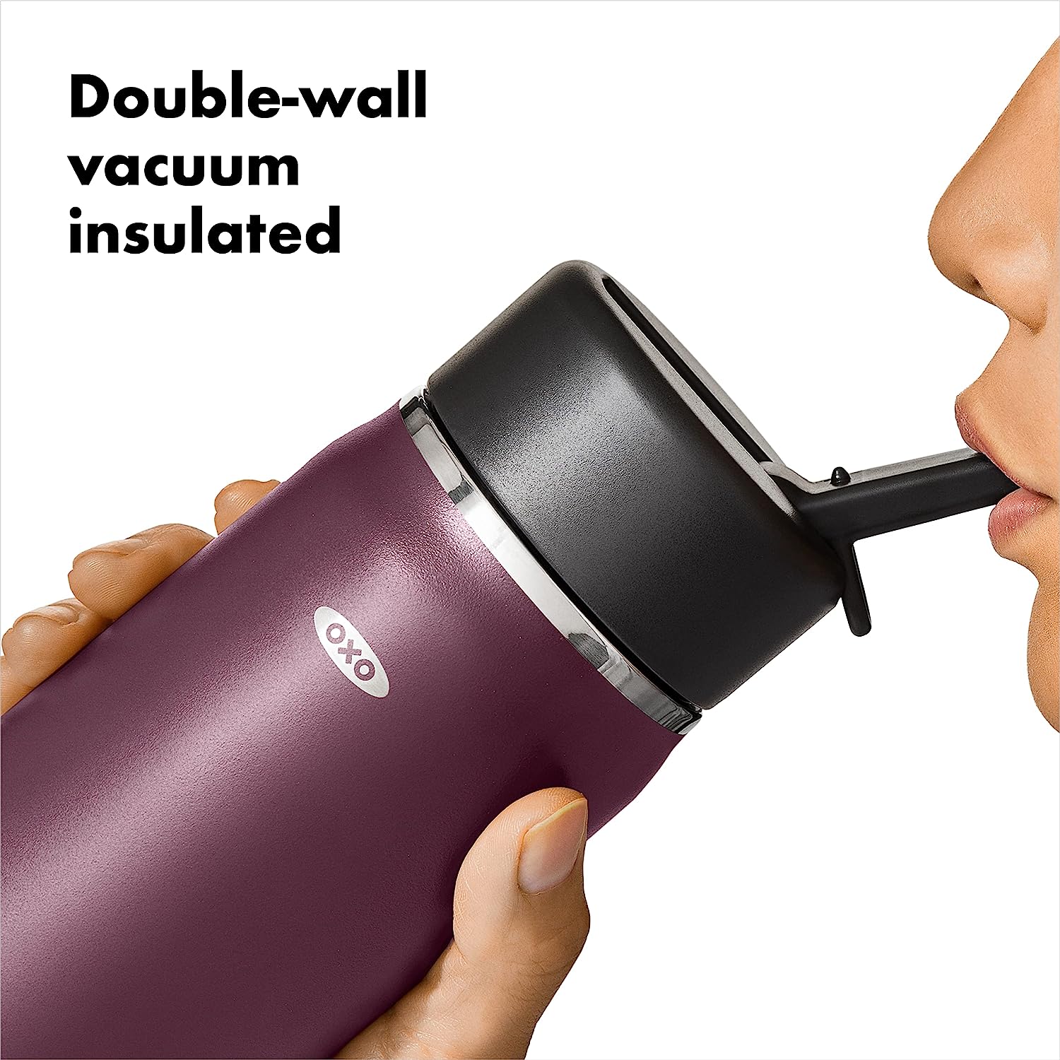 OXO Strive Wide Mouth Water Bottle with Straw Lid - Garnet – 16oz - Image 4