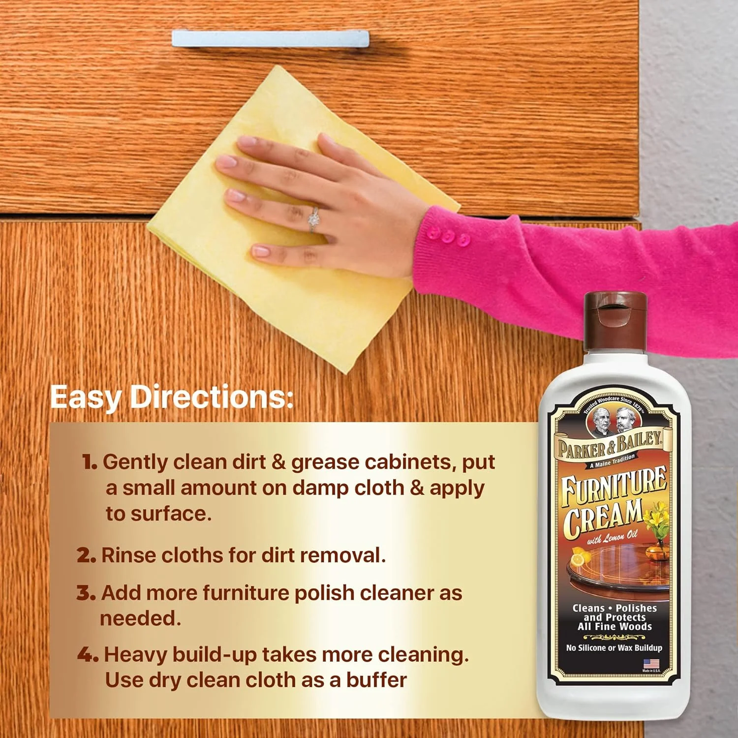 Parker & Bailey Furniture Cream with Lemon Oil - Multi-surface Wood Cleaner and Furniture Polish β 8oz. - Image 4